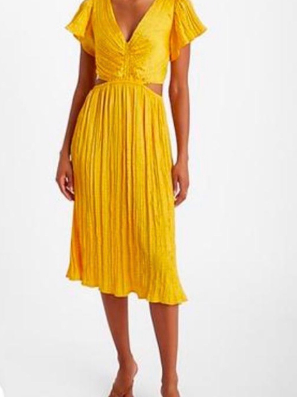 Express Yellow Flutter-Sleeve Midi Dress